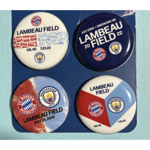 Bayern Munich vs Manchester City Green Bay Wisconsin July 2022 4 Pack Button Set - Picture 3 of 3
